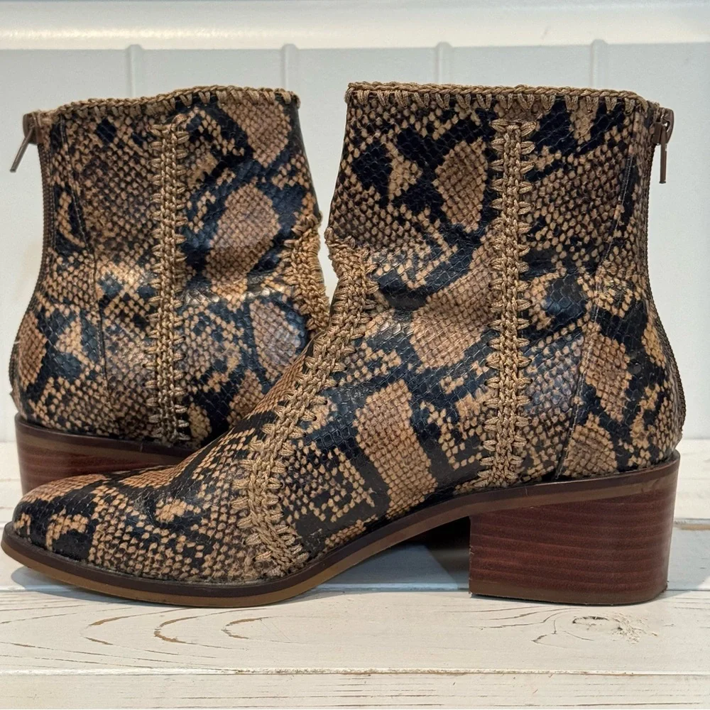 Unique and Stylish Brown Snake Print Ankle Boots - Picture 8 of 10
